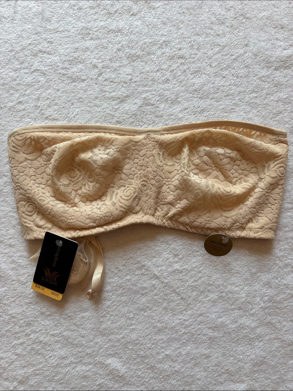 NWT Wacoal Halo Lace Strapless Convertible Bra 854205 in Beige, Women's 32DD